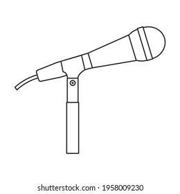 Microphone music vector outline icon. Vector illustration mic radio on white background. Isolated outline illustration icon of microphone music.