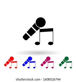 Microphone and musical note multi color icon. Simple glyph, flat vector of theatre icons for ui and ux, website or mobile application