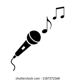 Microphone and musical notes icon on white background