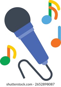 Microfone com ilustração de notas musicais. Excelente para canto, karaokê, concertos ou visual de performance musical.