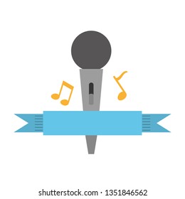 microphone with musical notes isolated icon
