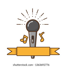 microphone with musical notes isolated icon