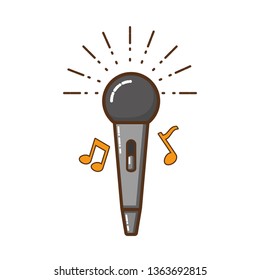 microphone with musical notes isolated icon