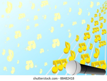 Microphone and musical notes on a blue background