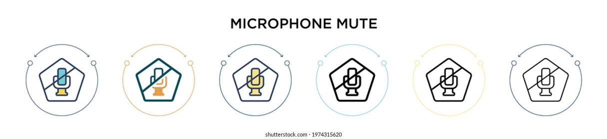 Microphone mute icon in filled, thin line, outline and stroke style. Vector illustration of two colored and black microphone mute vector icons designs can be used for mobile, ui, web