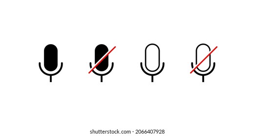 Microphone and mute microphone icon set. Microphone disabled button. Mute, unmute micro. Vector illustration.