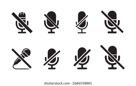 Mikrofon-Stummschaltung-Symbolsatz. Vektorgrafik