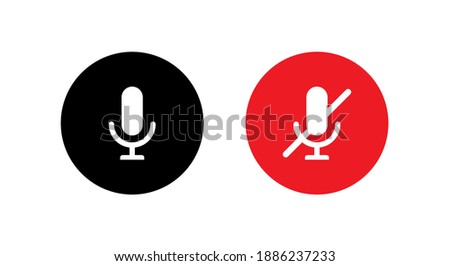 Microphone and Mute Mic Icon Vector in Flat Style Isolated on White Background