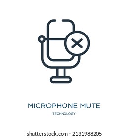 microphone mute thin line icon. microphone, sound linear icons from technology concept isolated outline sign. Vector illustration symbol element for web design and apps.