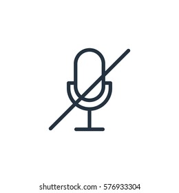 microphone mute thin line icon set on white background, audio, music, flat, minimalistic