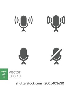 Microphone in mute and unmute, disable and unable speaker symbol for recording audio sing, speech, podcast media. volume setting equipment. vector illustration Design on white background EPS 10