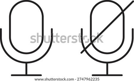 Microphone and Muted Microphone Icon Outline Set Voice Audio Mic Symbol