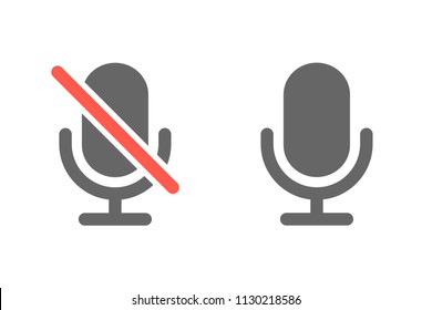 Microphone and muted microphone icon, vector illustration