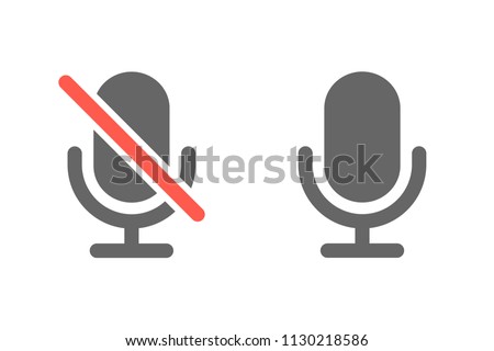 Microphone and muted microphone icon, vector illustration