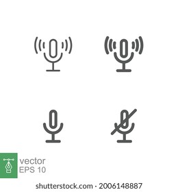Microphone muted and unmuted, Classic mic shape, speaker on and off. Symbol for communication mobile apps and web design button. Record audio line. Vector illustration Design on white background EPS10