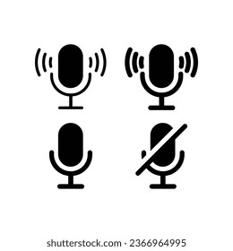 Microphone muted and unmuted icon set. Classic mic shape. Vector design.