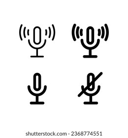 Juego de iconos silenciados y sin silenciar del micrófono. Forma de micrófono clásica. Diseño de vectores.