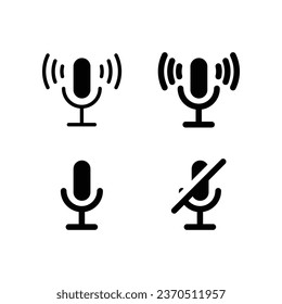Microphone muted and unmuted icon set. Classic mic shape. Vector design.