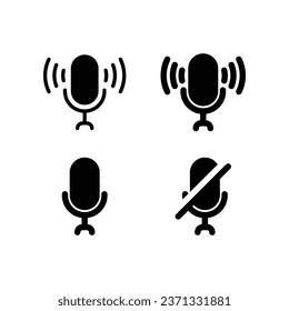 Microphone muted and unmuted icon set. Classic mic shape. Vector design.