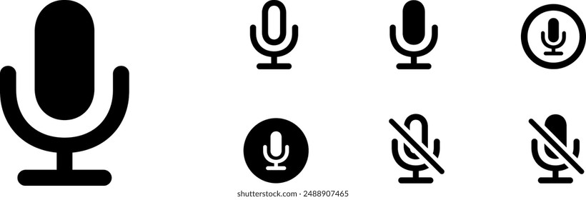 Microphone muted and unmuted icon set. Classic mic shape. Vector design. Mute and unmute audio mic flat vector icons for video apps and websites UI.