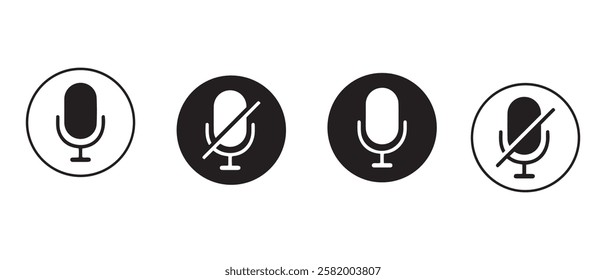 Microphone muted and unmuted icon set, Classic mic shape