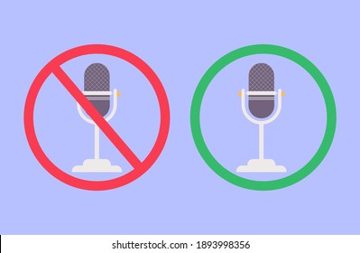Microphone muted and unmuted illustration set, Classic mic shape