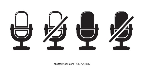 Microphone Muted And Unmuted Signs - Different Vector Illustrations - Isolated On White Background