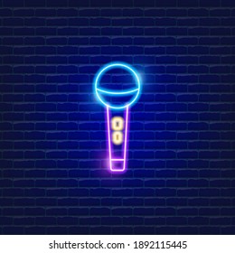 Microphone neon icon. Vector illustration of Music concept.