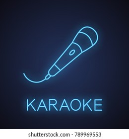 Microphone neon light icon. Karaoke glowing sign. Vector isolated illustration