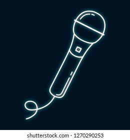 Microphone neon sign. Karaoke festival emblem. Music shop luminous bright concept. Vector isolated illustration.
