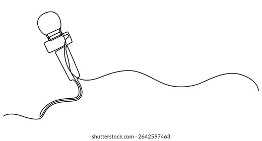 microphone news desenho contínuo de uma linha, Conjunto de desenho de mãos segurando o microfone de notícias no estilo de desenho contínuo de uma linha. Jornalista, conceito de repórter. Ilustração vetorial.