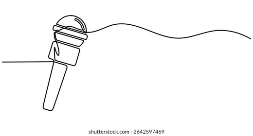 microphone news desenho contínuo de uma linha, Conjunto de desenho de mãos segurando o microfone de notícias no estilo de desenho contínuo de uma linha. Jornalista, conceito de repórter. Ilustração vetorial.