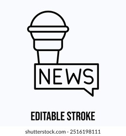 micrófono con icono de Vector de texto de noticias, icono de Vector lineal aislado.