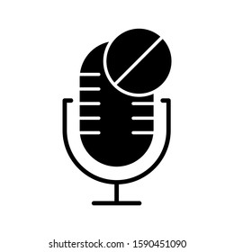 Microphone Not Available Glyph Icon. Sound Recorder Technical Mistake. Voice Speaker Installation Error. Recording Equipment. Silhouette Symbol. Negative Space. Vector Isolated Illustration