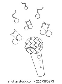 Microphone and note. Draw illustration in black and white