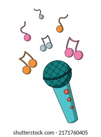 Microphone and note. Draw illustration in color