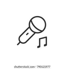 Microphone and note. linear icon. Line with Editable stroke