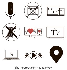 microphone notebook computer tv play icon vector