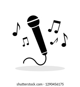 Microphone With Notes Icon In Flat Style. Mic Symbol For Your Web Site Design, Logo, App, UI Vector EPS 10.