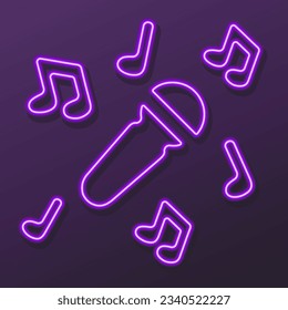 Das Mikrofon zeichnet Neonzeichen, modernes, leuchtendes Bannerdesign, bunte, moderne Designtrends auf schwarzem Hintergrund auf. Vektorgrafik.