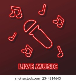microphone notes neon sign, modern glowing banner design, colorful modern design trends on black background. Vector illustration.