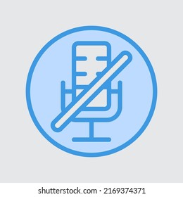 Apagar el micrófono. icono en azul sobre la interfaz de usuario, usar para presentación de aplicaciones móviles del sitio web