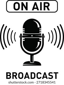 Micrófono en Ilustración vectorial de transmisión aérea para programas de radio en vivo y comunicación con los medios