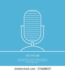 Microphone on the air outline background. Minimalism. Eps10. Vector illustration.