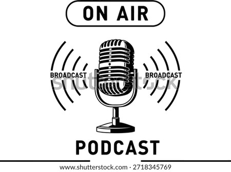 Microphone on air podcast vector illustration for radio station broadcast and audio recording studio