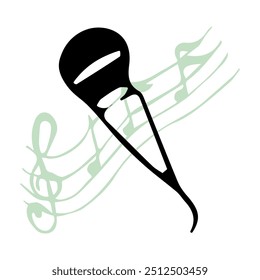 Micrófono en el fondo de la música aislado en el fondo blanco