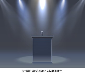 The microphone on the black scene. Vector illustration