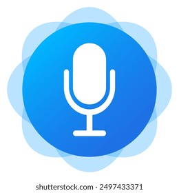 Microphone on blue background. Voice message, voice recorder, media, online communication, correspondence, messenger, mail, send, messaging, texting, search by sound, social media. Vector illustration