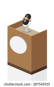 microphone on brown Podium on stage, illustration, vector.