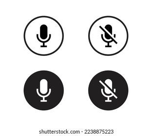 Microphone on and crossed out icon. Record Microphone vector icon set. Microphone button disabled. Do not speak